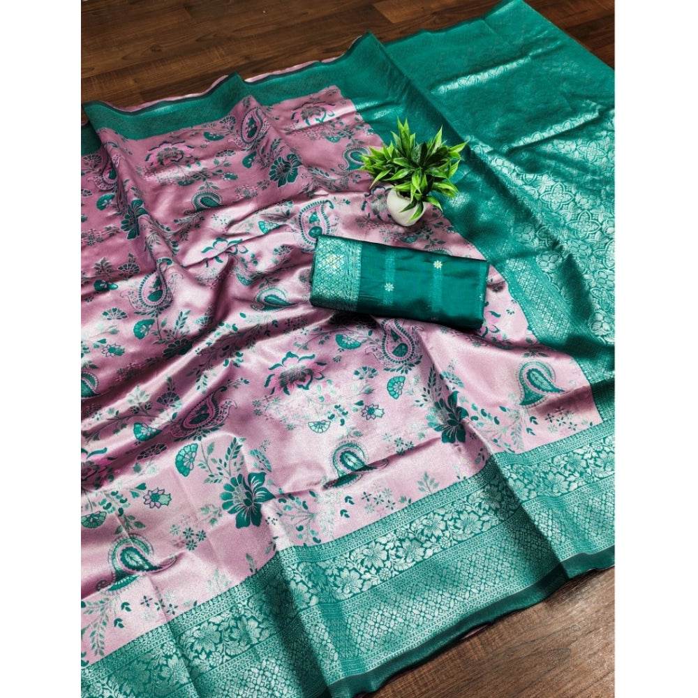 Generic Women's Banarasi Jacquard Printed Saree With Unstitched Blouse 5.5Mtr (Pink) - MYLUXURY LANE ENTERPRISE