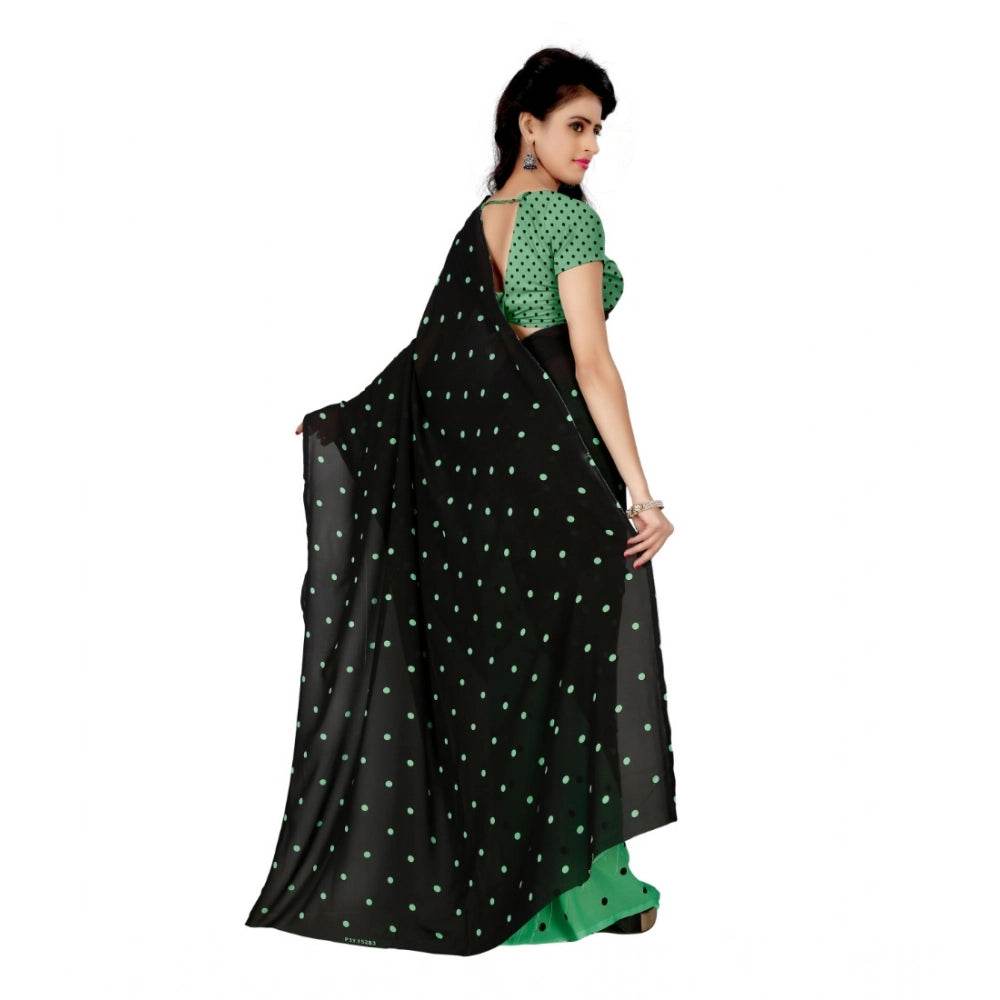 Generic Women's Georgette Printed Saree With Unstitched Blouse 5.5Mtr (Green) - MYLUXURY LANE ENTERPRISE