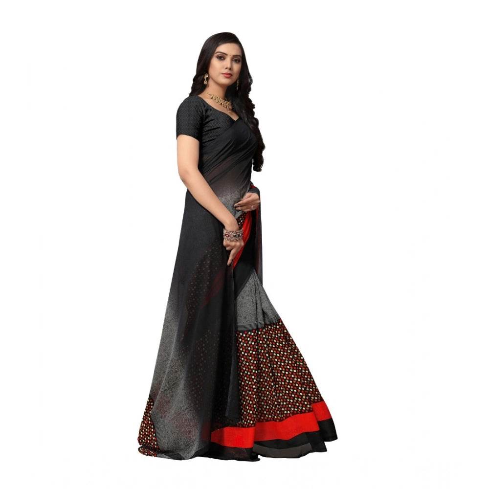 Generic Women's Georgette Printed Saree With Unstitched Blouse 5.5Mtr (Black) - MYLUXURY LANE ENTERPRISE