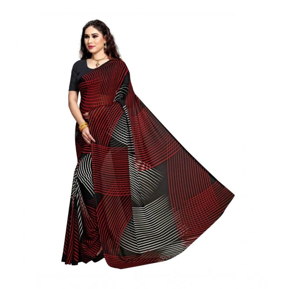 Generic Women's Georgette Printed Saree With Unstitched Blouse 5.5Mtr (Black) - MYLUXURY LANE ENTERPRISE