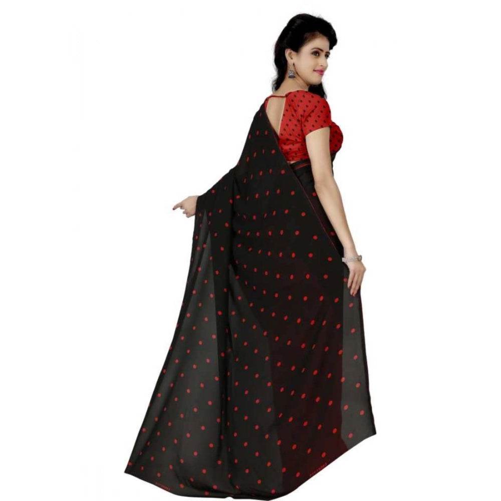 Generic Women's Faux Georgette Printed Saree With Unstitched Blouse 5.5Mtr (Red black) - MYLUXURY LANE ENTERPRISE