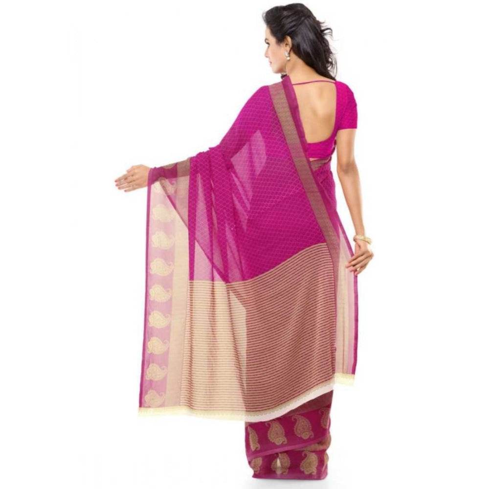 Generic Women's Faux Georgette Printed Saree With Unstitched Blouse 5.5Mtr (Pink) - MYLUXURY LANE ENTERPRISE