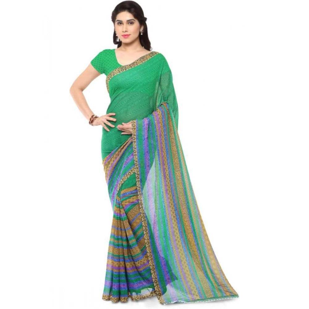 Generic Women's Faux Georgette Printed Saree With Unstitched Blouse 5.5Mtr (Green) - MYLUXURY LANE ENTERPRISE