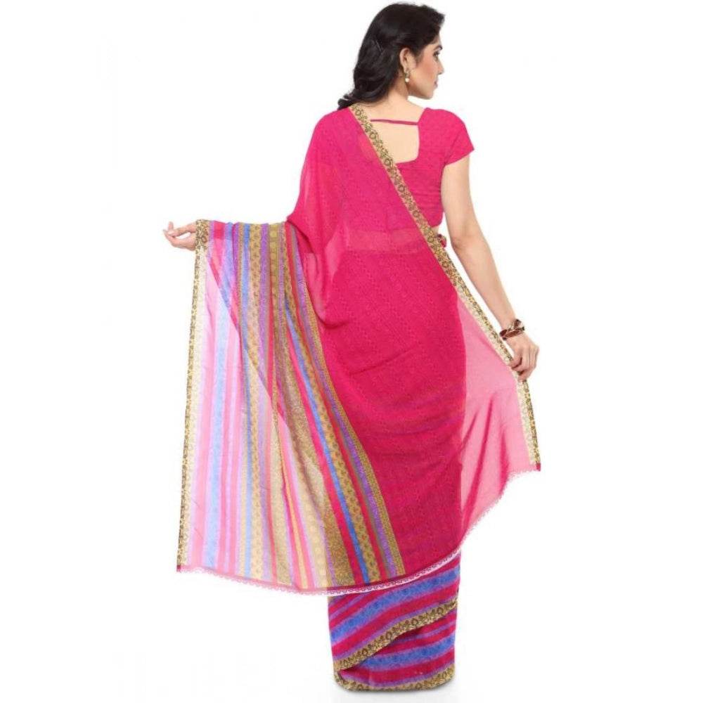 Generic Women's Faux Georgette Printed Saree With Unstitched Blouse 5.5Mtr (Pink) - MYLUXURY LANE ENTERPRISE