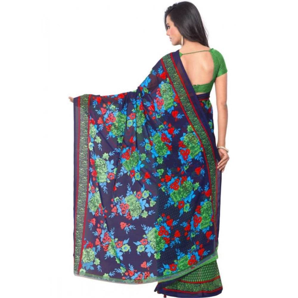 Generic Women's Faux Georgette Printed Saree With Unstitched Blouse 5.5Mtr (Green) - MYLUXURY LANE ENTERPRISE