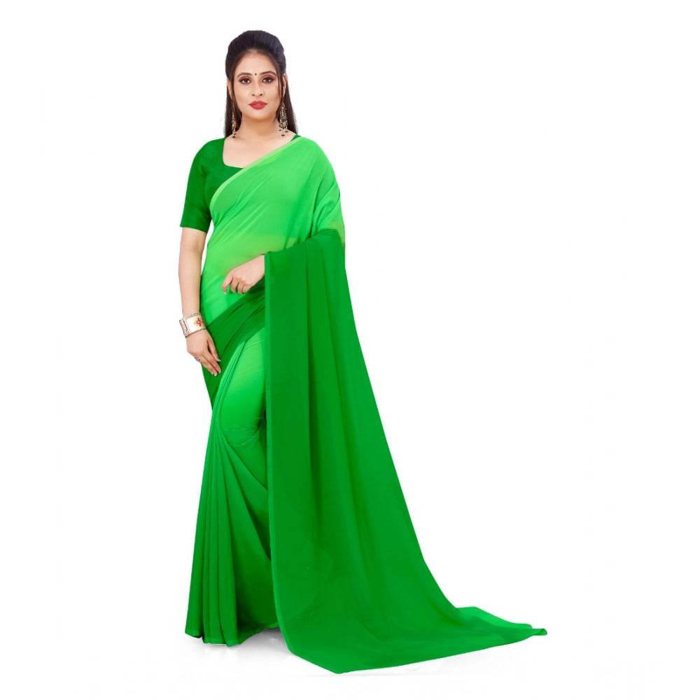 Generic Women's Georgette Solid Saree With Unstitched Blouse 5.5Mtr (Green) - MYLUXURY LANE ENTERPRISE