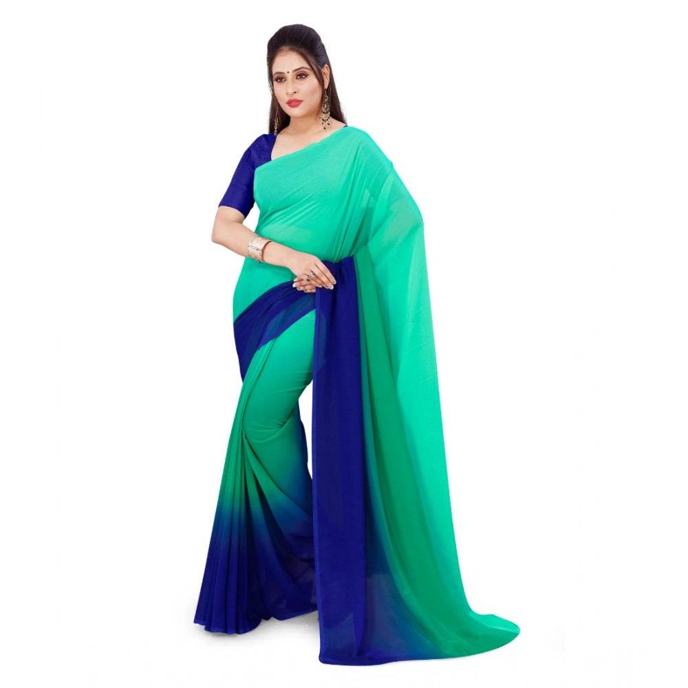 Generic Women's Georgette Solid Saree With Unstitched Blouse 5.5Mtr (Turquoise Green) - MYLUXURY LANE ENTERPRISE