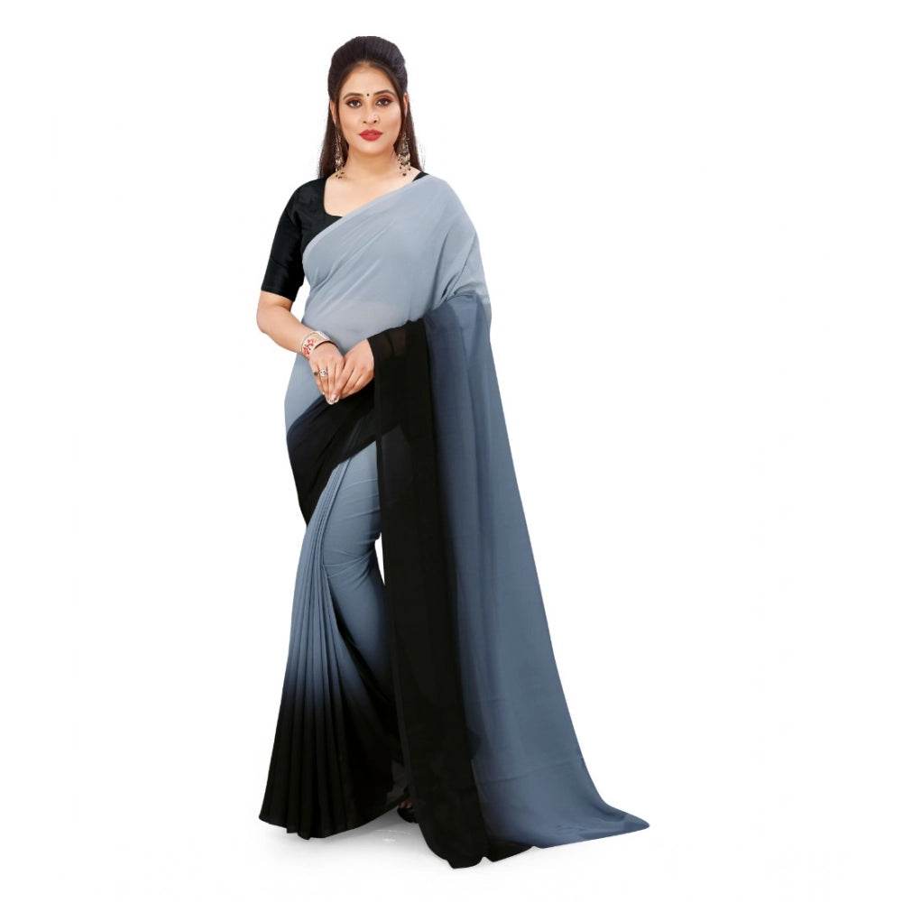 Generic Women's Georgette Solid Saree With Unstitched Blouse 5.5Mtr (Grey) - MYLUXURY LANE ENTERPRISE