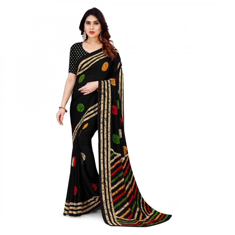 Generic Women's Faux Georgette Printed Saree With Unstitched Blouse 5.5Mtr (Multicolor) - MYLUXURY LANE ENTERPRISE