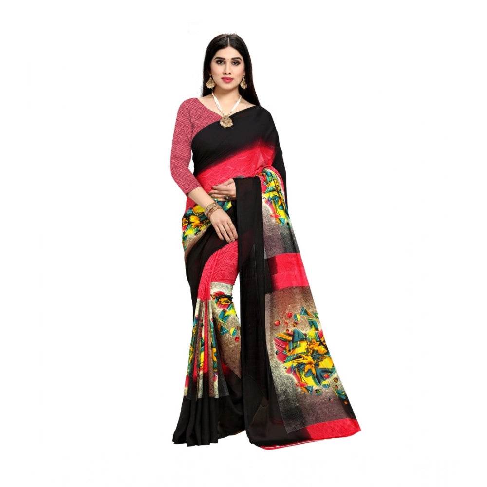 Generic Women's Georgette Printed Saree With Unstitched Blouse 5.5Mtr (Pink) - MYLUXURY LANE ENTERPRISE