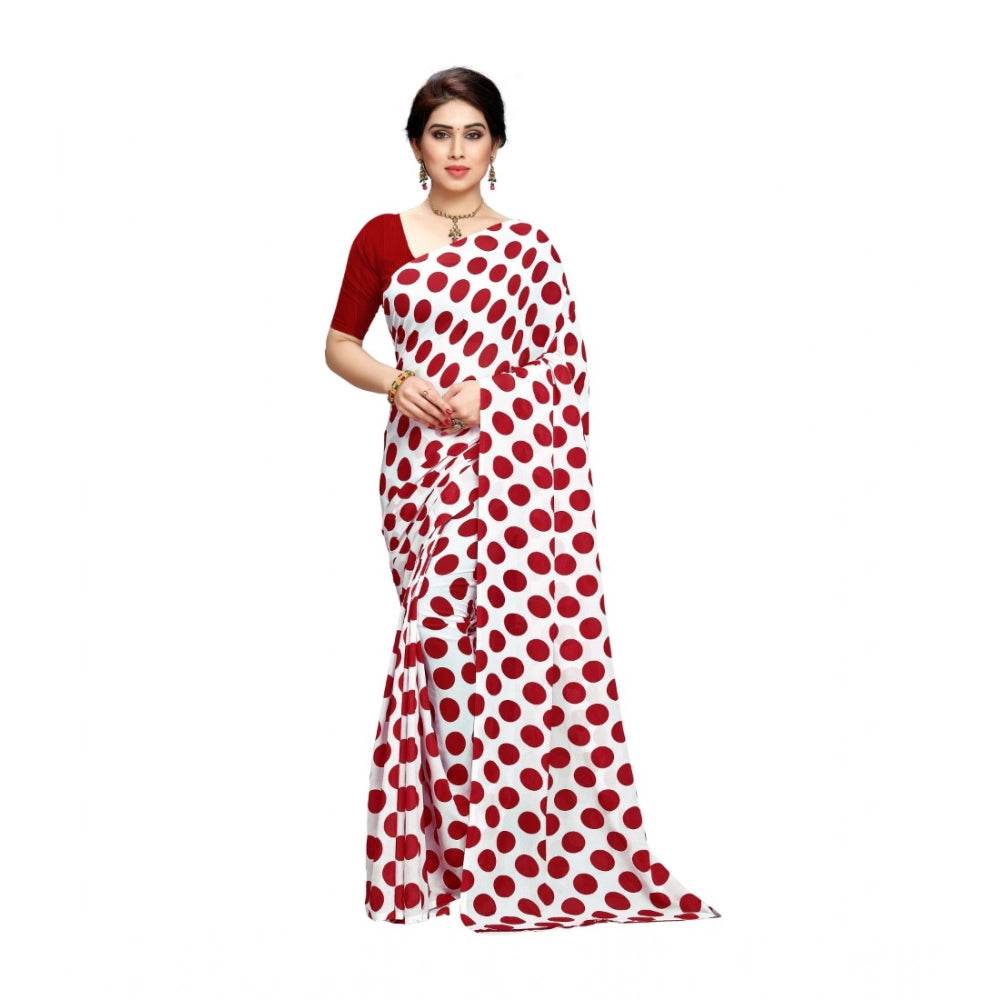 Generic Women's Georgette Printed Saree With Unstitched Blouse 5.5Mtr (W.Red) - MYLUXURY LANE ENTERPRISE