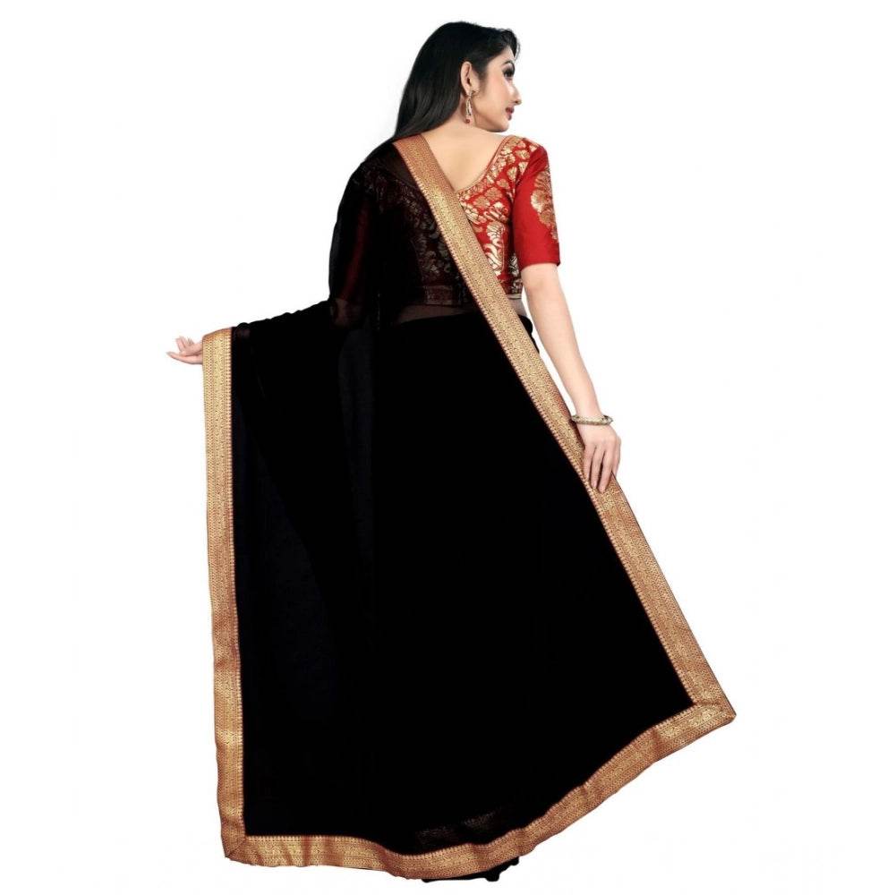 Generic Women's Chiifon Saree Printed Saree With Unstitched Blouse 5.5Mtr (Black) - MYLUXURY LANE ENTERPRISE