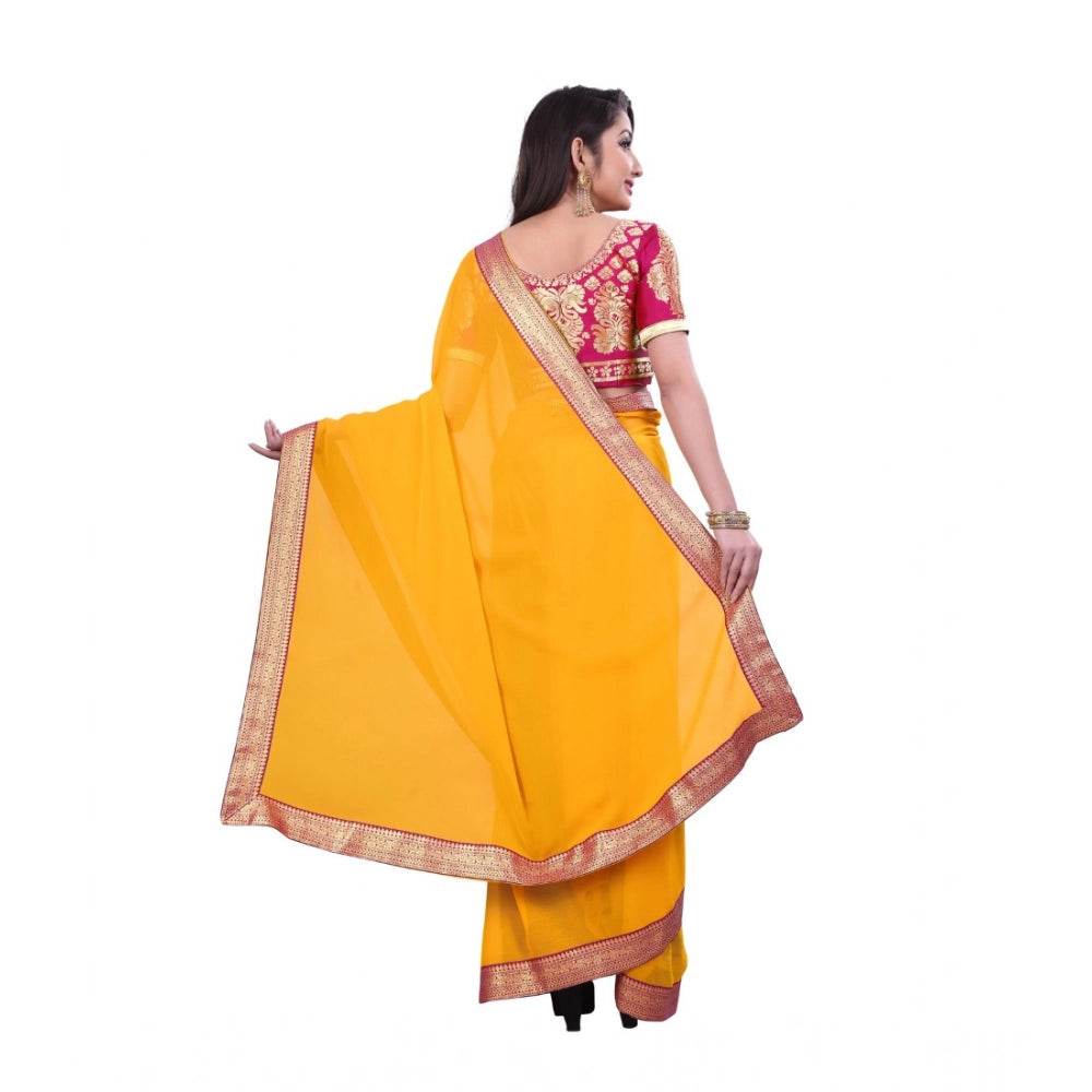 Generic Women's Chiifon Saree Printed Saree With Unstitched Blouse 5.5Mtr (Yellow) - MYLUXURY LANE ENTERPRISE