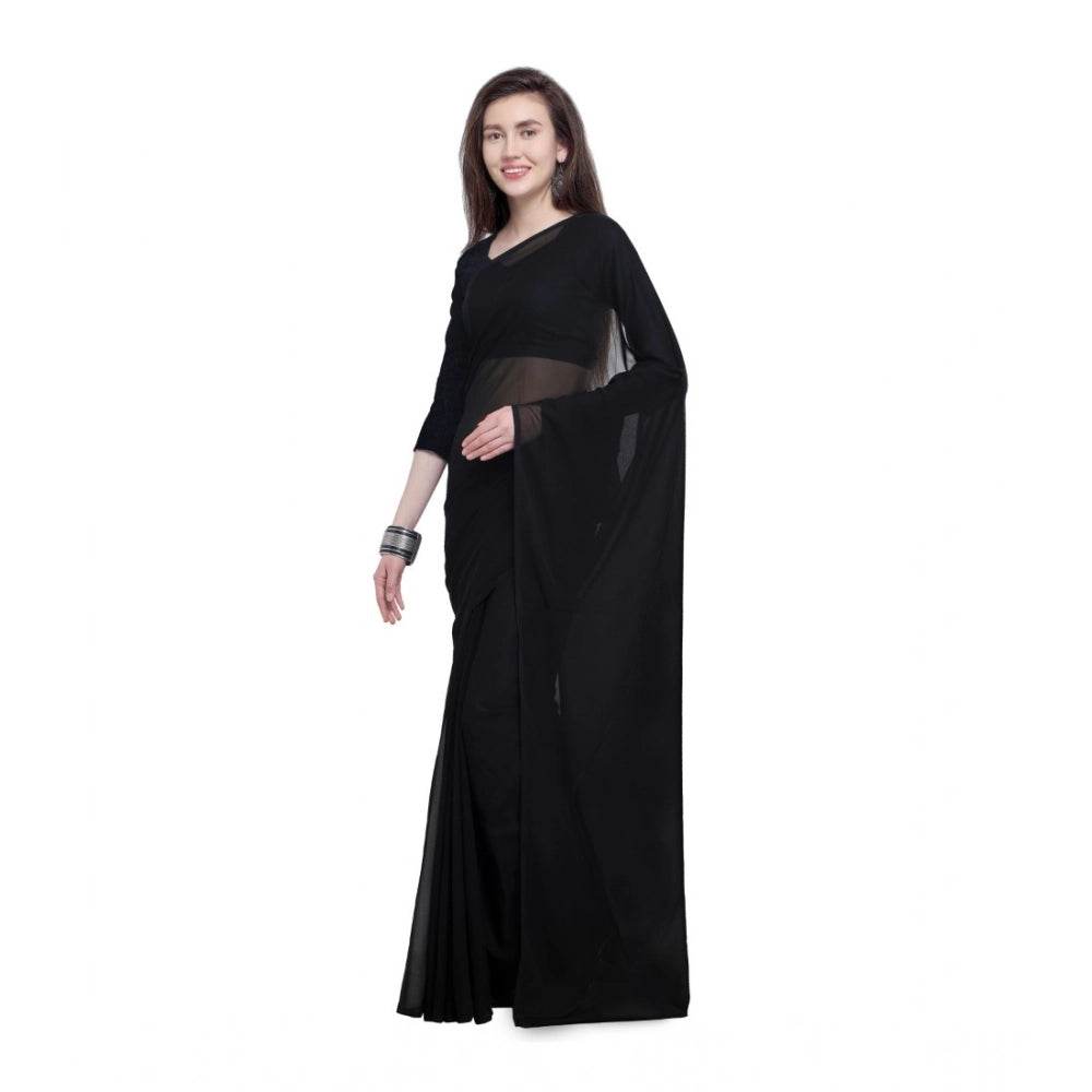 Generic Women's Dyed Solid Saree With Unstitched Blouse 5.5Mtr (Black) - MYLUXURY LANE ENTERPRISE