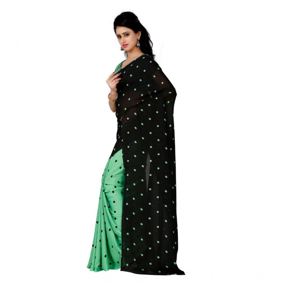 Generic Women's Georgette Printed Saree With Unstitched Blouse 5.5Mtr (Green) - MYLUXURY LANE ENTERPRISE