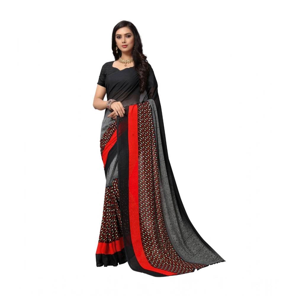Generic Women's Georgette Printed Saree With Unstitched Blouse 5.5Mtr (Black) - MYLUXURY LANE ENTERPRISE