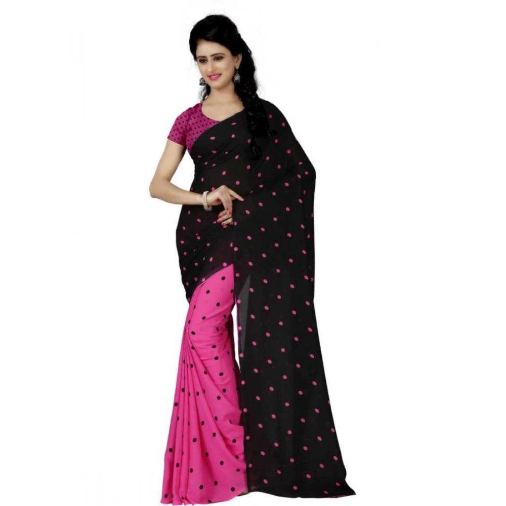 Generic Women's Faux Georgette Printed Saree With Unstitched Blouse 5.5Mtr (Pink) - MYLUXURY LANE ENTERPRISE