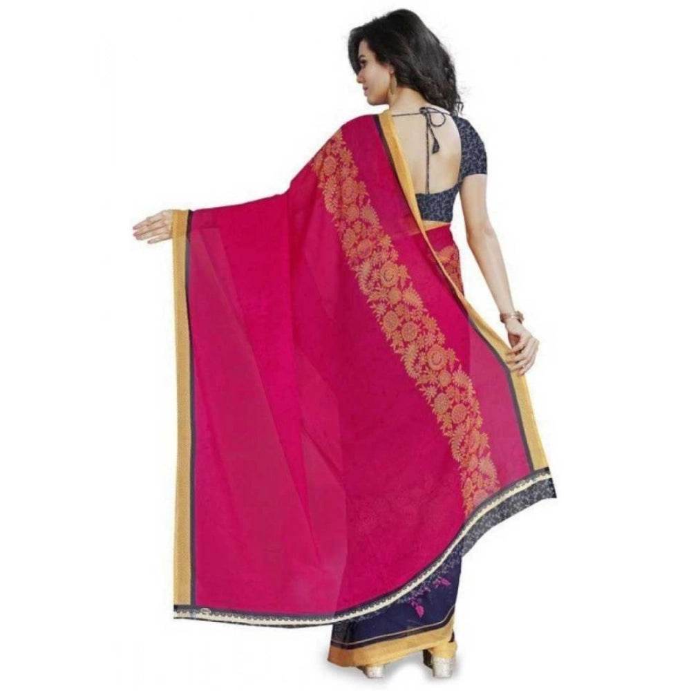 Generic Women's Faux Georgette Printed Saree With Unstitched Blouse 5.5Mtr (Pink) - MYLUXURY LANE ENTERPRISE
