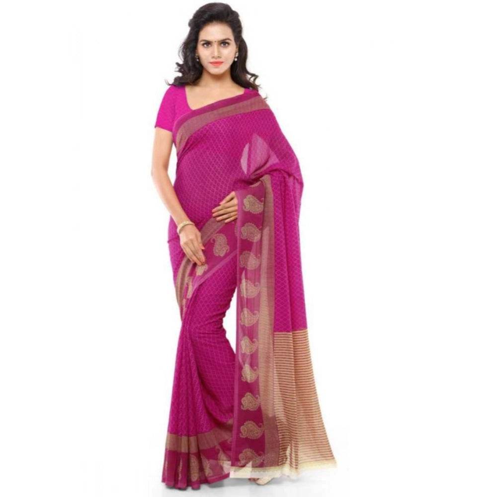 Generic Women's Faux Georgette Printed Saree With Unstitched Blouse 5.5Mtr (Pink) - MYLUXURY LANE ENTERPRISE