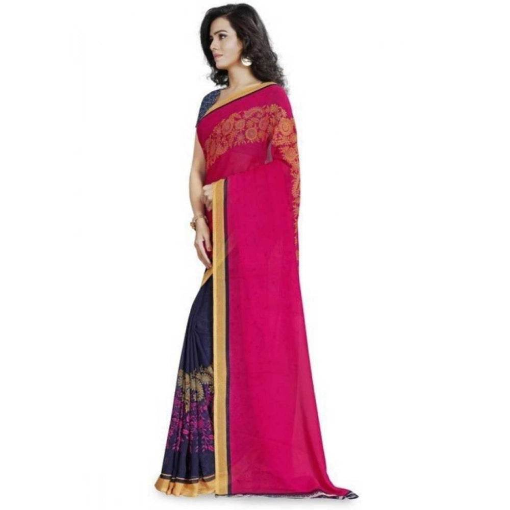 Generic Women's Faux Georgette Printed Saree With Unstitched Blouse 5.5Mtr (Pink) - MYLUXURY LANE ENTERPRISE