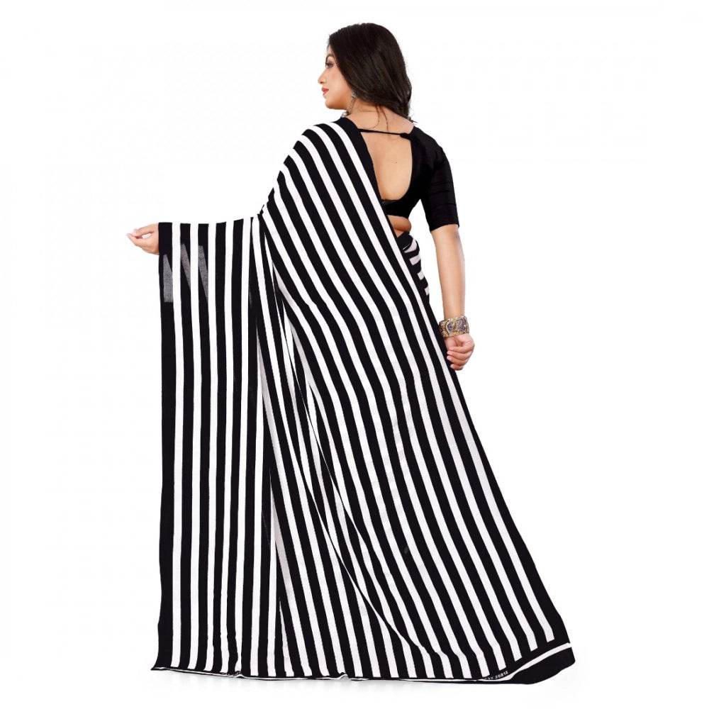 Generic Women's Faux Georgette Printed Saree With Unstitched Blouse 5.5Mtr (Black) - MYLUXURY LANE ENTERPRISE