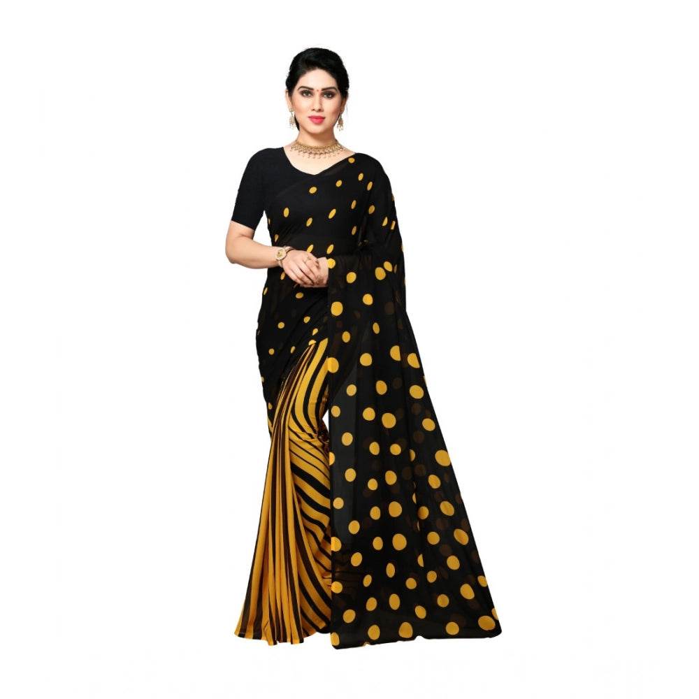 Generic Women's Georgette Printed Saree With Unstitched Blouse 5.5Mtr (Yellow) - MYLUXURY LANE ENTERPRISE