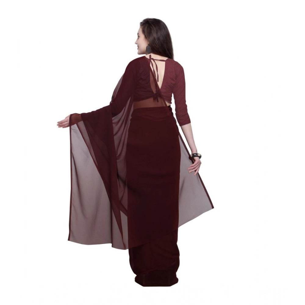 Generic Women's Dyed Solid Saree With Unstitched Blouse 5.5Mtr (Brown) - MYLUXURY LANE ENTERPRISE