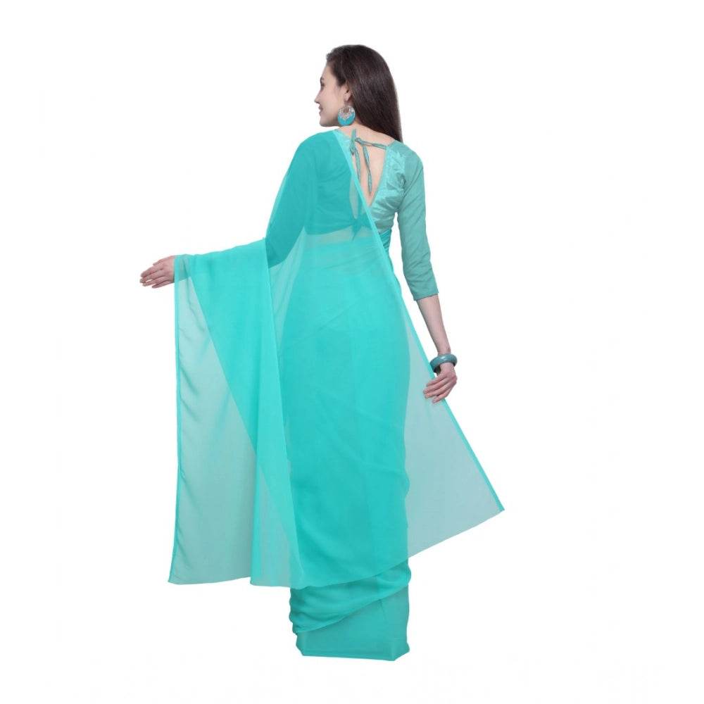 Generic Women's Dyed Solid Saree With Unstitched Blouse 5.5Mtr (Seablue) - MYLUXURY LANE ENTERPRISE