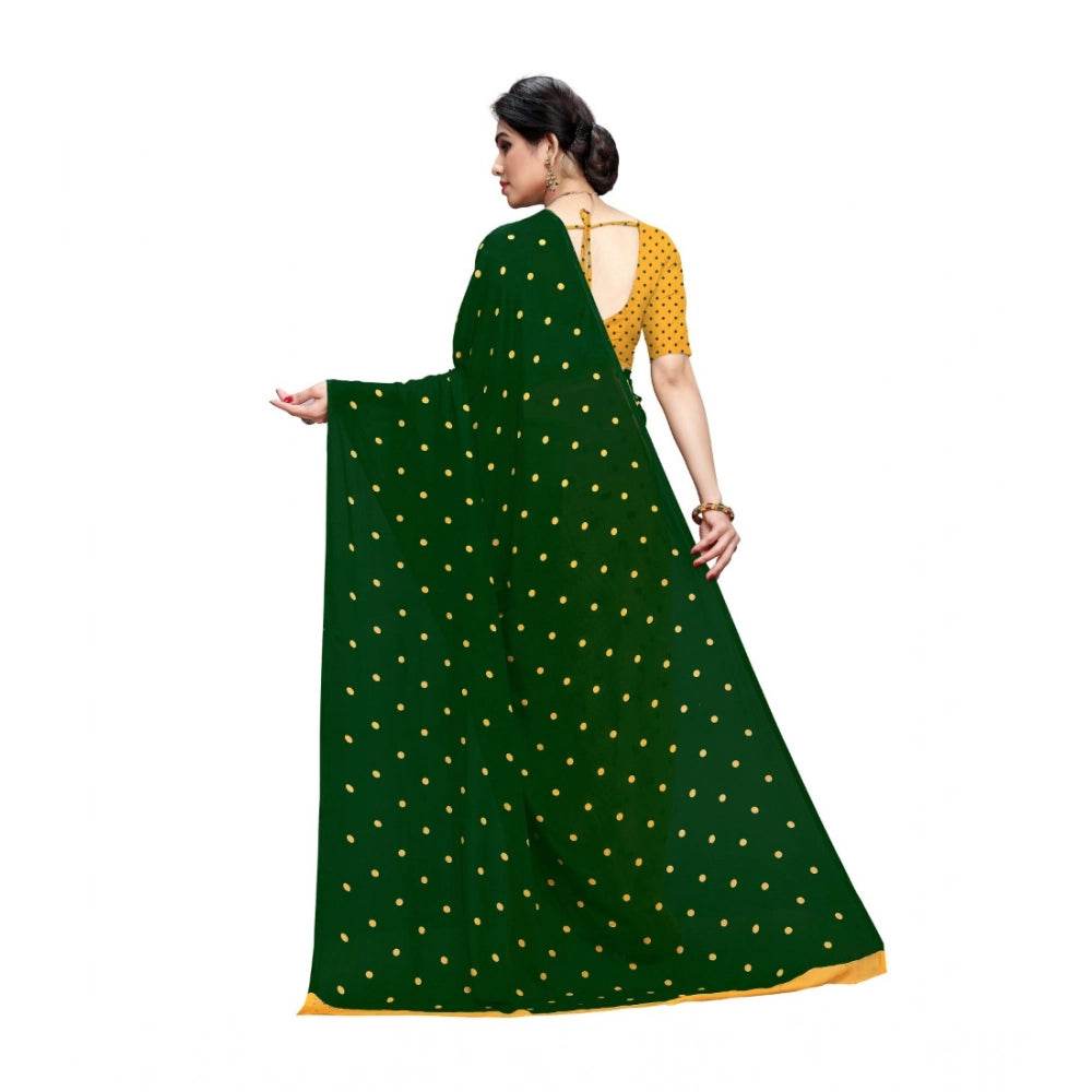 Generic Women's Georgette Printed Saree With Unstitched Blouse 5.5Mtr (Green) - MYLUXURY LANE ENTERPRISE