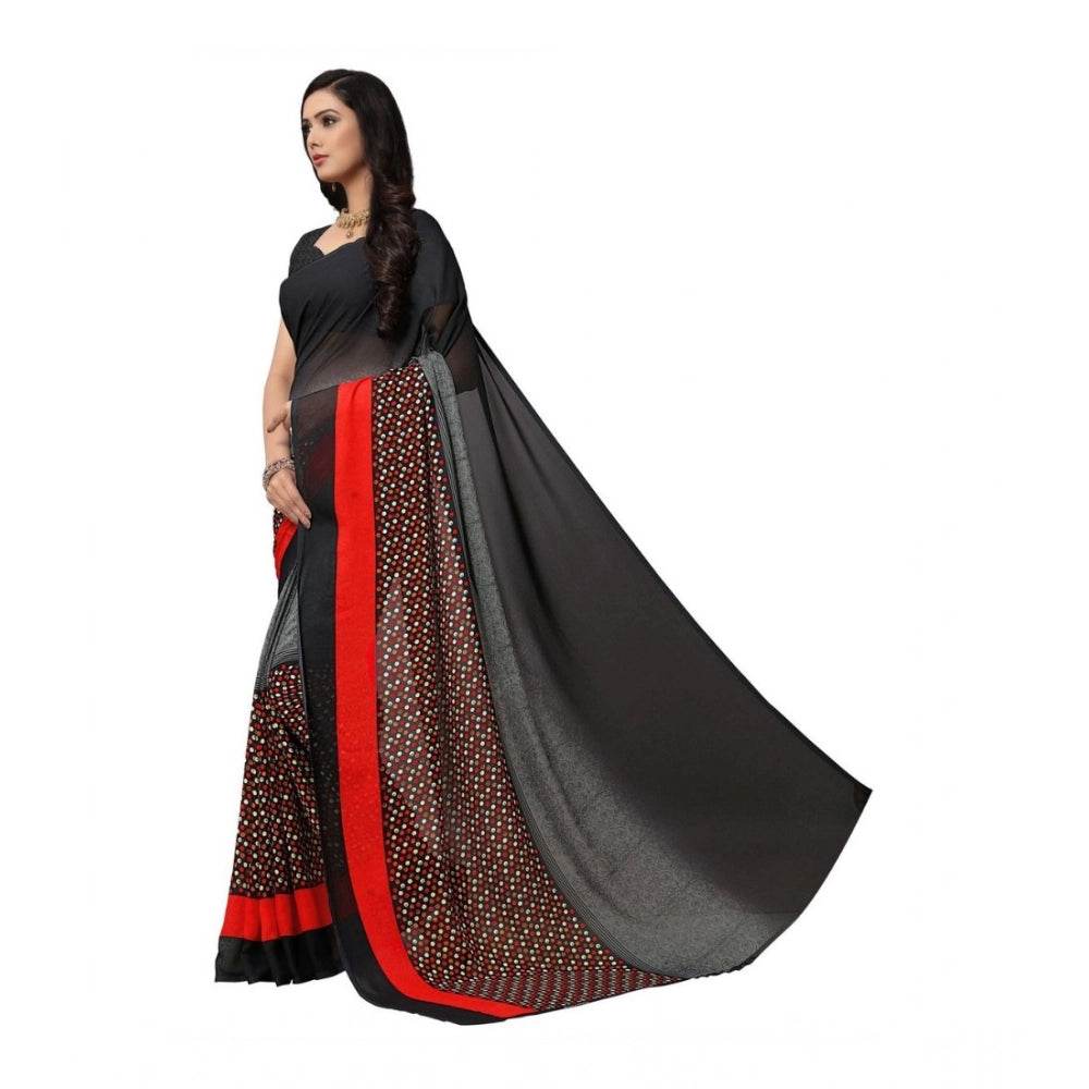 Generic Women's Georgette Printed Saree With Unstitched Blouse 5.5Mtr (Black) - MYLUXURY LANE ENTERPRISE