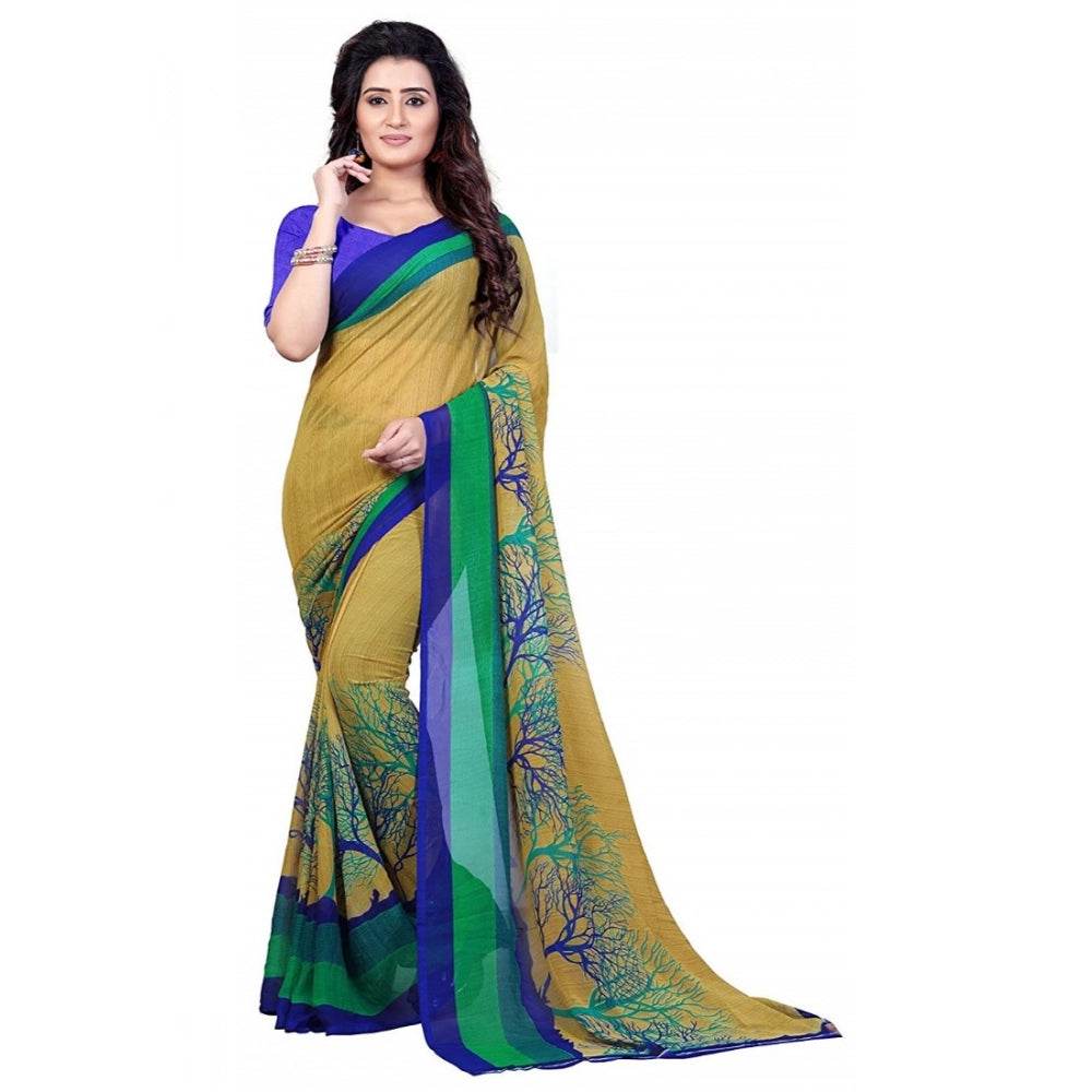 Generic Women's Faux Georgette Printed Saree With Unstitched Blouse 5.5Mtr (Green) - MYLUXURY LANE ENTERPRISE
