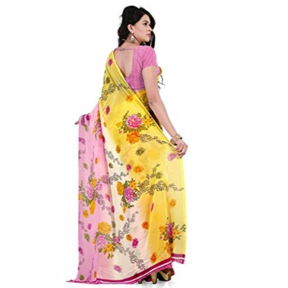 Generic Women's Faux Georgette Printed Saree With Unstitched Blouse 5.5Mtr (Pink) - MYLUXURY LANE ENTERPRISE
