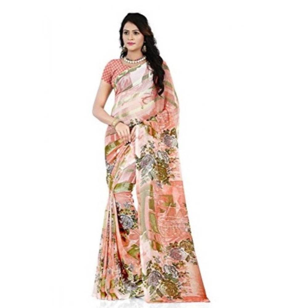 Generic Women's Faux Georgette Printed Saree With Unstitched Blouse 5.5Mtr (Orange) - MYLUXURY LANE ENTERPRISE