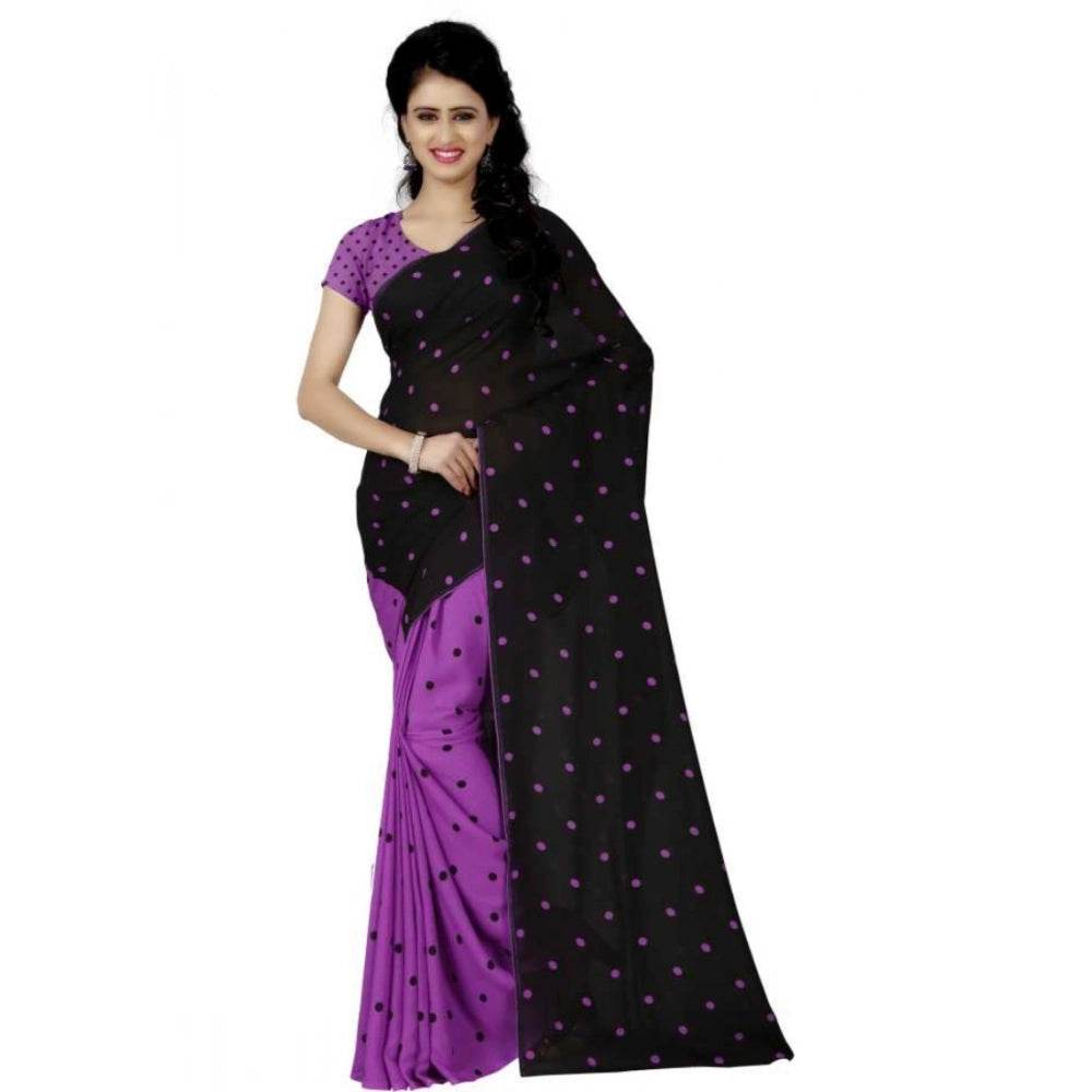 Generic Women's Faux Georgette Printed Saree With Unstitched Blouse 5.5Mtr (Purple) - MYLUXURY LANE ENTERPRISE