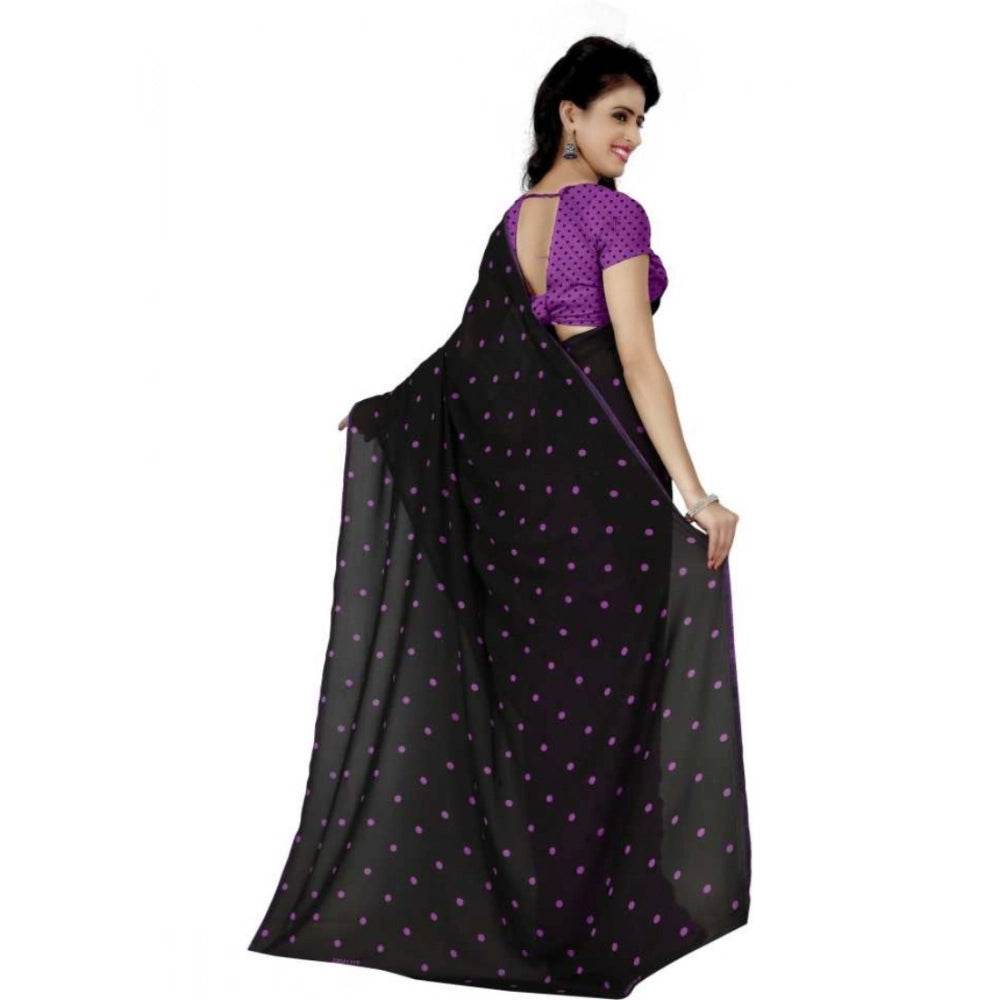 Generic Women's Faux Georgette Printed Saree With Unstitched Blouse 5.5Mtr (Purple) - MYLUXURY LANE ENTERPRISE