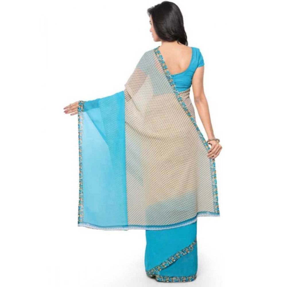 Generic Women's Faux Georgette Printed Saree With Unstitched Blouse 5.5Mtr (Blue) - MYLUXURY LANE ENTERPRISE