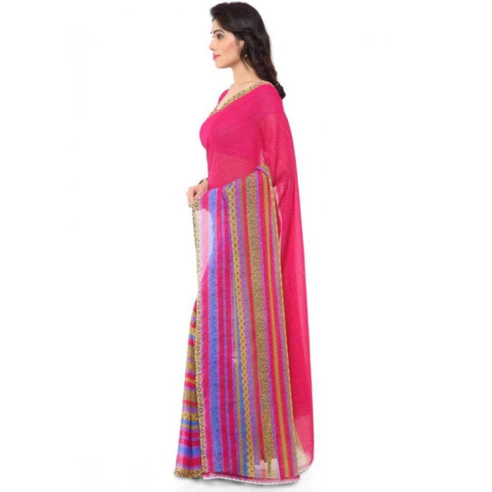 Generic Women's Faux Georgette Printed Saree With Unstitched Blouse 5.5Mtr (Pink) - MYLUXURY LANE ENTERPRISE