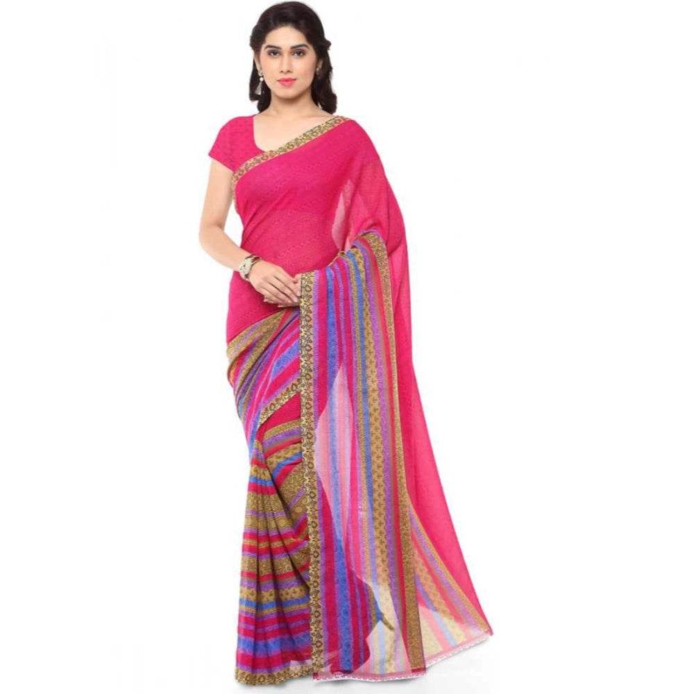 Generic Women's Faux Georgette Printed Saree With Unstitched Blouse 5.5Mtr (Pink) - MYLUXURY LANE ENTERPRISE