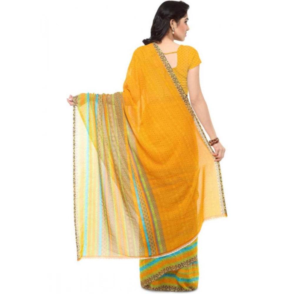 Generic Women's Faux Georgette Printed Saree With Unstitched Blouse 5.5Mtr (Yellow) - MYLUXURY LANE ENTERPRISE