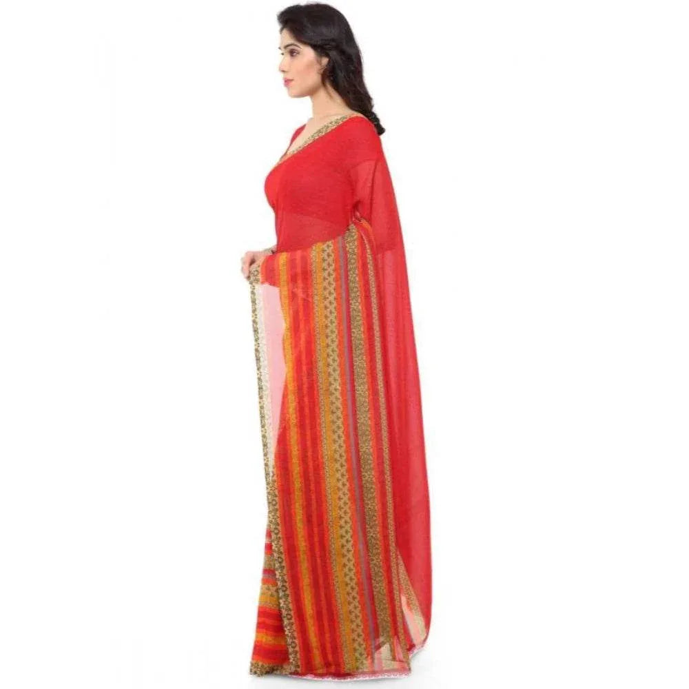 Generic Women's Faux Georgette Printed Saree With Unstitched Blouse 5.5Mtr (Red) - MYLUXURY LANE ENTERPRISE