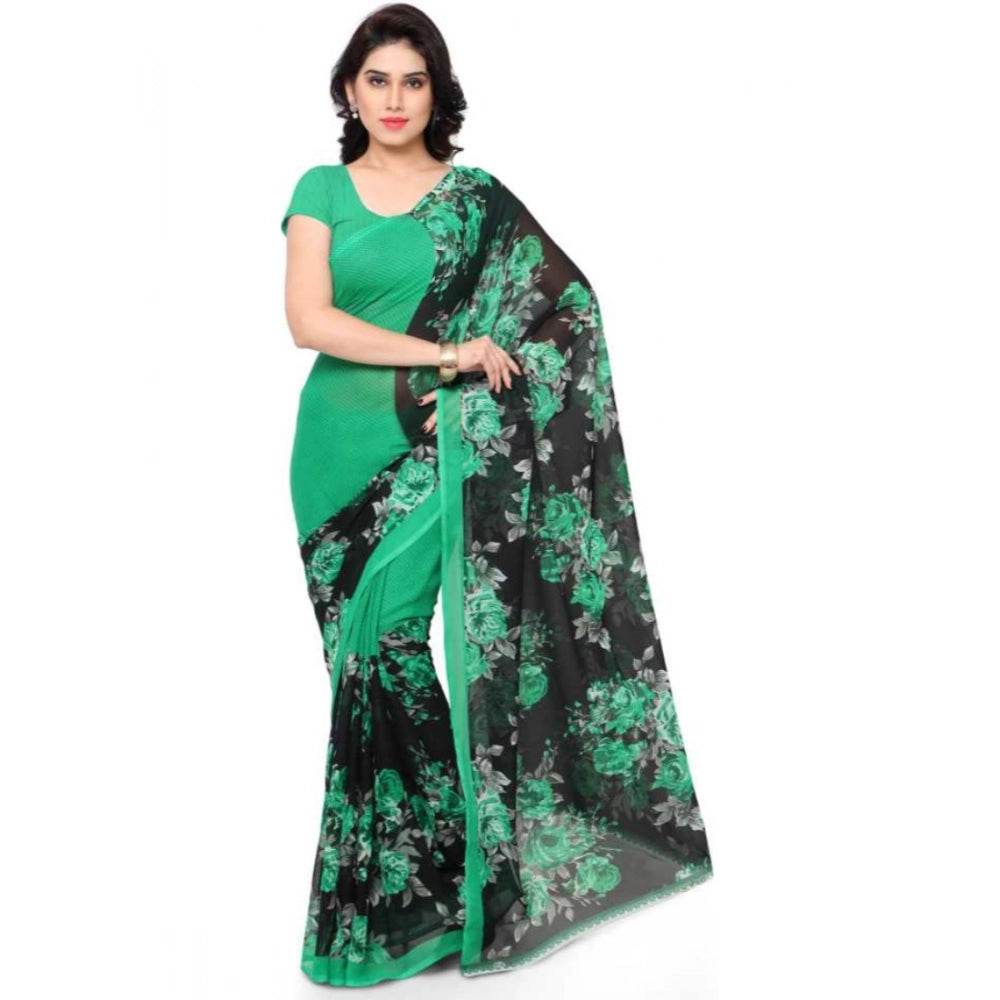 Generic Women's Faux Georgette Printed Saree With Unstitched Blouse 5.5Mtr (Green) - MYLUXURY LANE ENTERPRISE