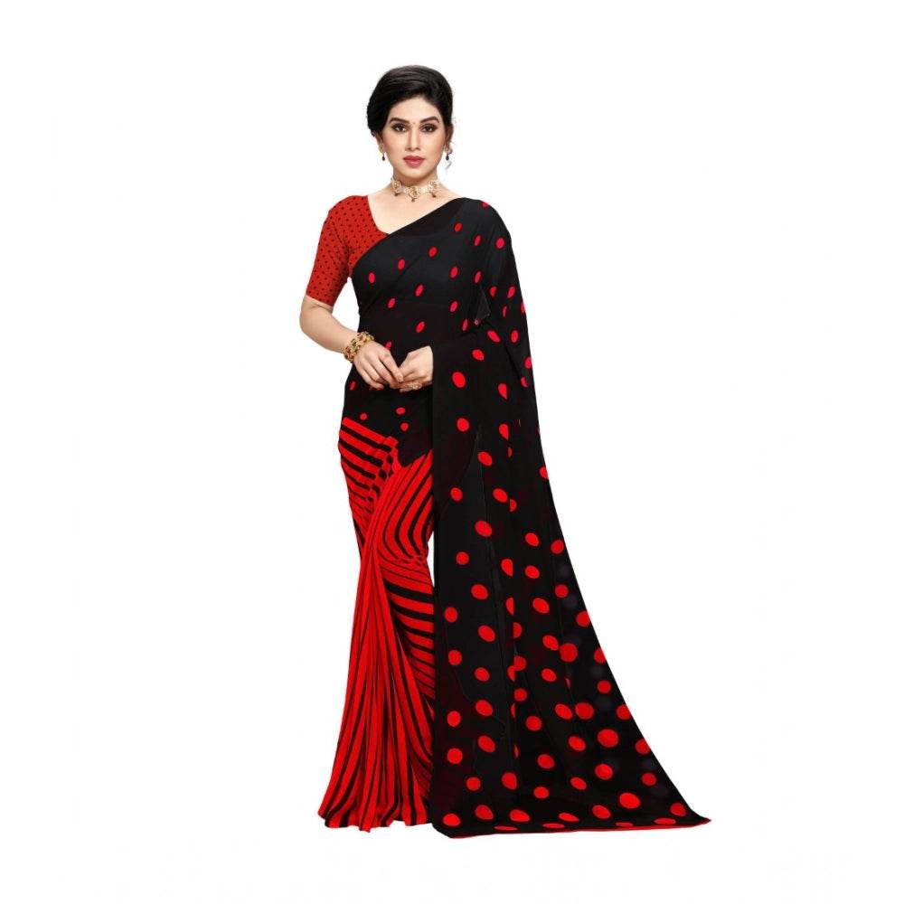 Generic Women's Georgette Printed Saree With Unstitched Blouse 5.5Mtr (Red) - MYLUXURY LANE ENTERPRISE