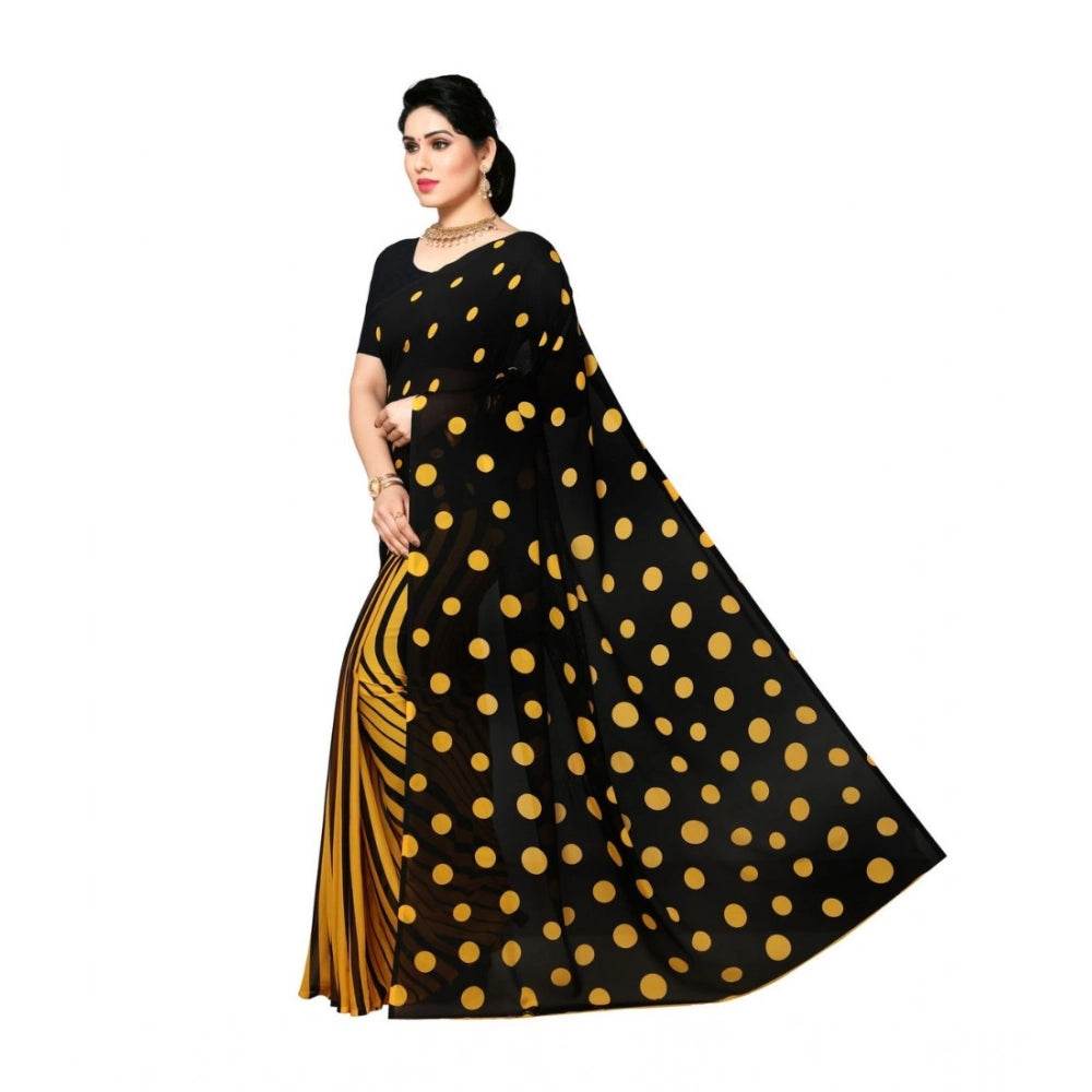 Generic Women's Georgette Printed Saree With Unstitched Blouse 5.5Mtr (Yellow) - MYLUXURY LANE ENTERPRISE