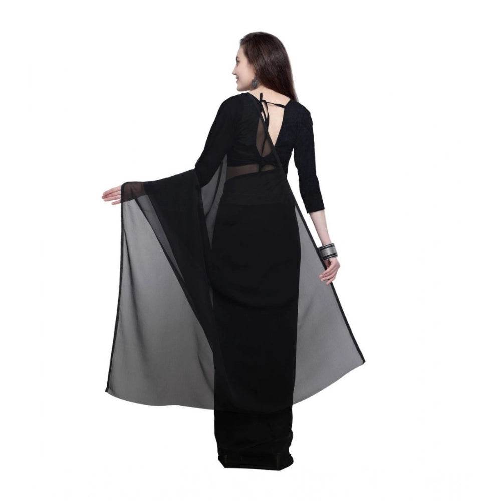 Generic Women's Dyed Solid Saree With Unstitched Blouse 5.5Mtr (Black) - MYLUXURY LANE ENTERPRISE