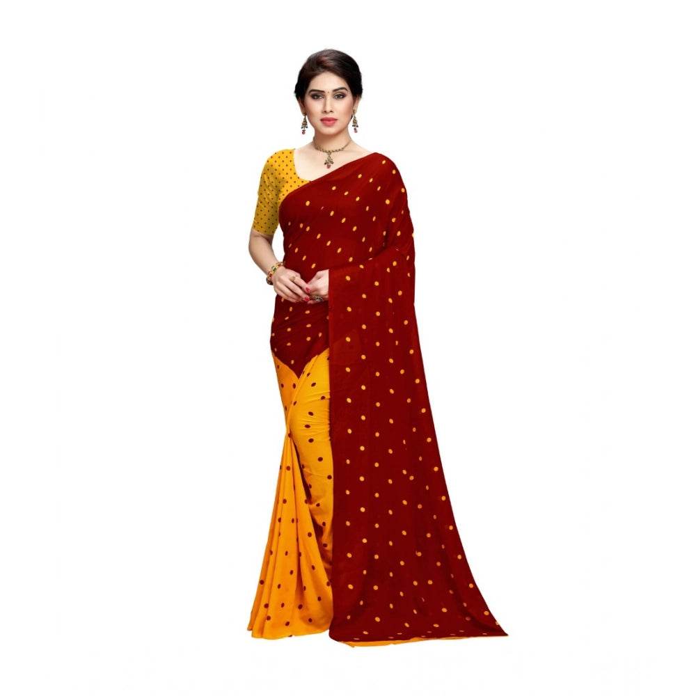 Generic Women's Georgette Printed Saree With Unstitched Blouse 5.5Mtr (Red) - MYLUXURY LANE ENTERPRISE