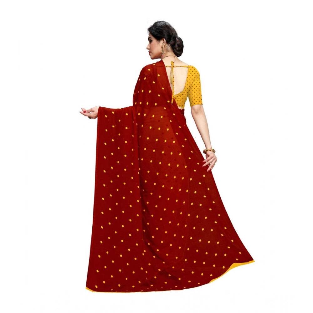 Generic Women's Georgette Printed Saree With Unstitched Blouse 5.5Mtr (Red) - MYLUXURY LANE ENTERPRISE