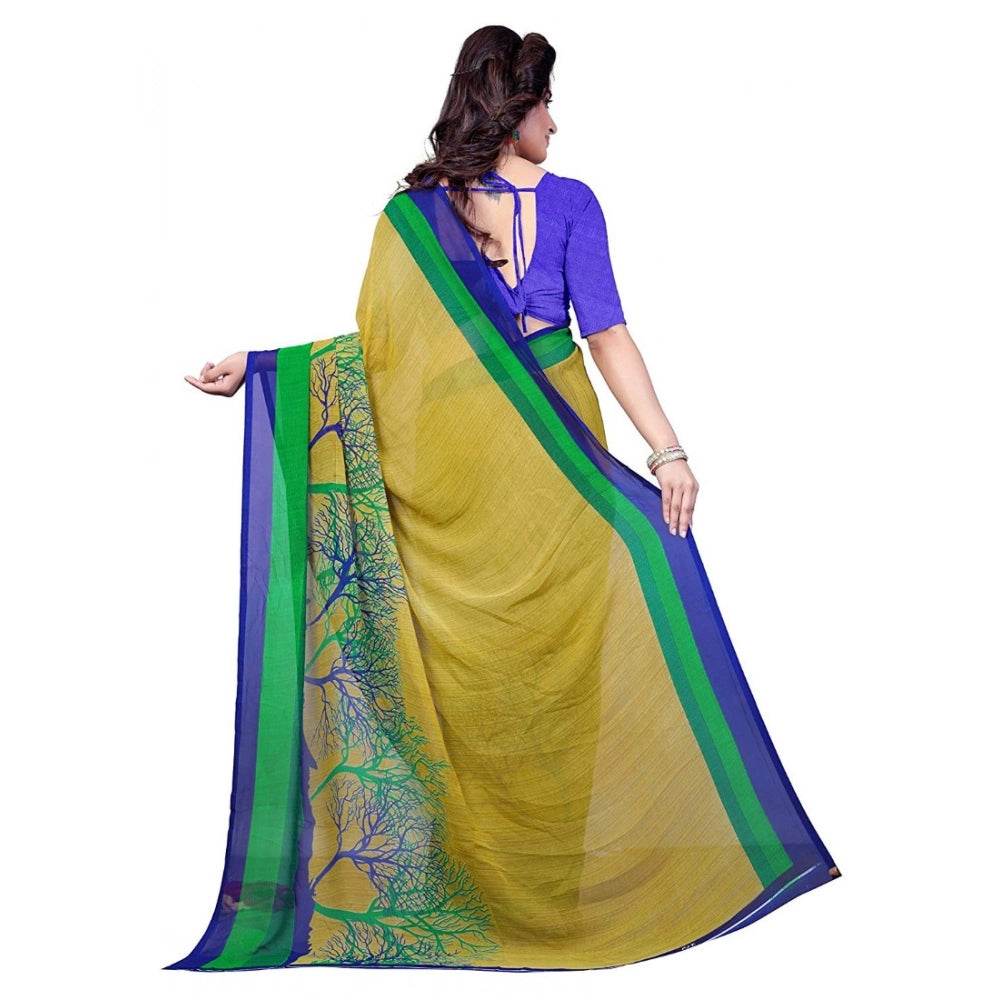 Generic Women's Faux Georgette Printed Saree With Unstitched Blouse 5.5Mtr (Green) - MYLUXURY LANE ENTERPRISE