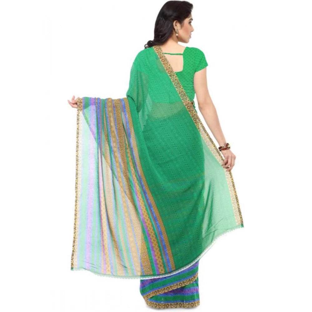 Generic Women's Faux Georgette Printed Saree With Unstitched Blouse 5.5Mtr (Green) - MYLUXURY LANE ENTERPRISE