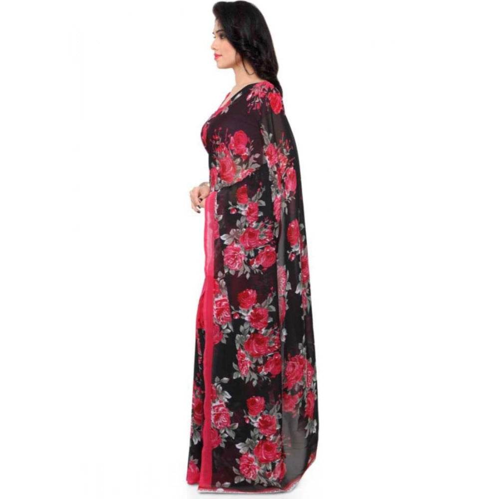 Generic Women's Faux Georgette Printed Saree With Unstitched Blouse 5.5Mtr (Pink) - MYLUXURY LANE ENTERPRISE