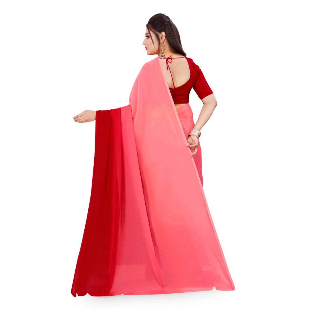 Generic Women's Georgette Solid Saree With Unstitched Blouse 5.5Mtr (Pink) - MYLUXURY LANE ENTERPRISE